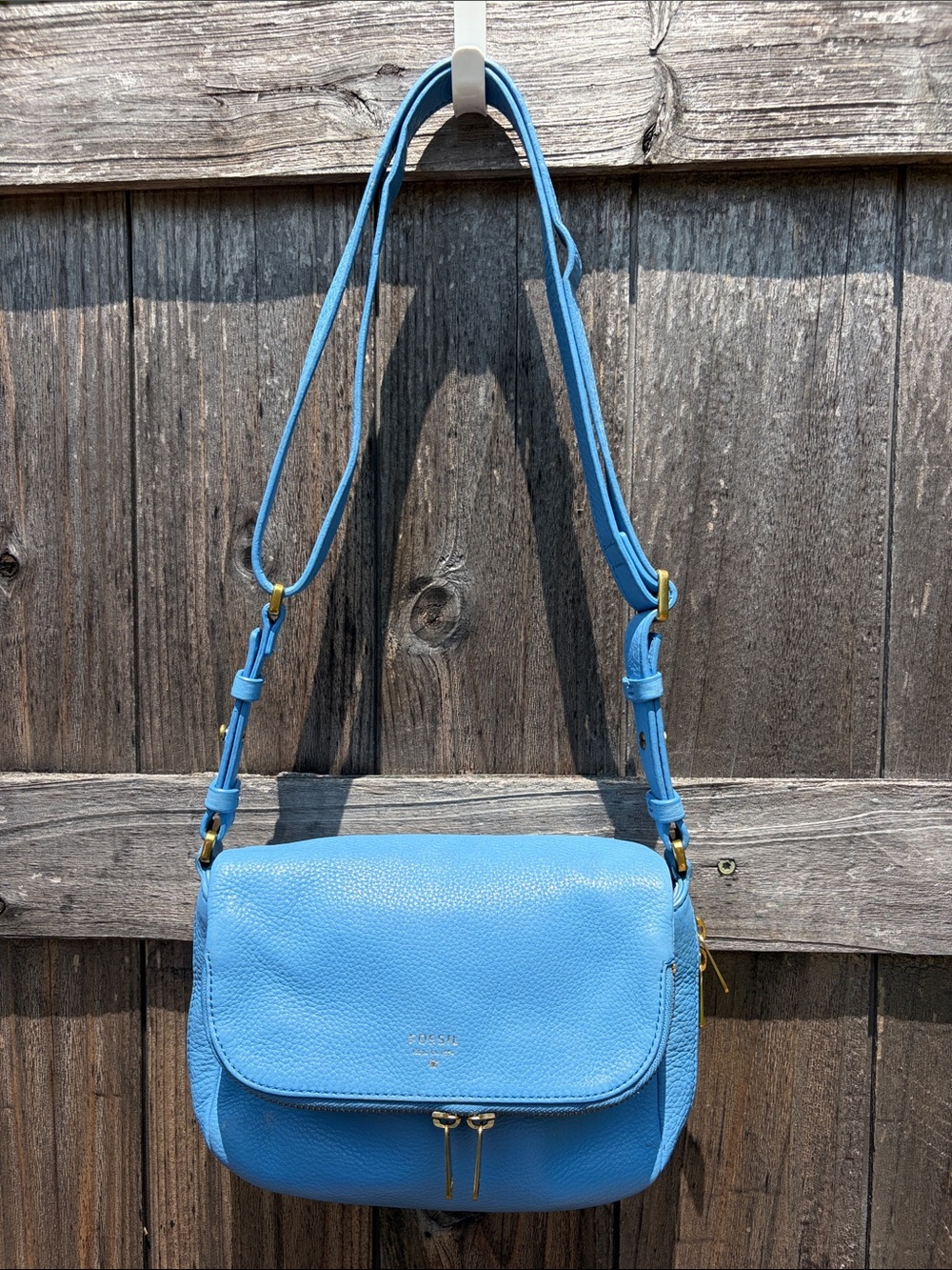 Fossil Blue Leather Crossbody Shoulder Bag